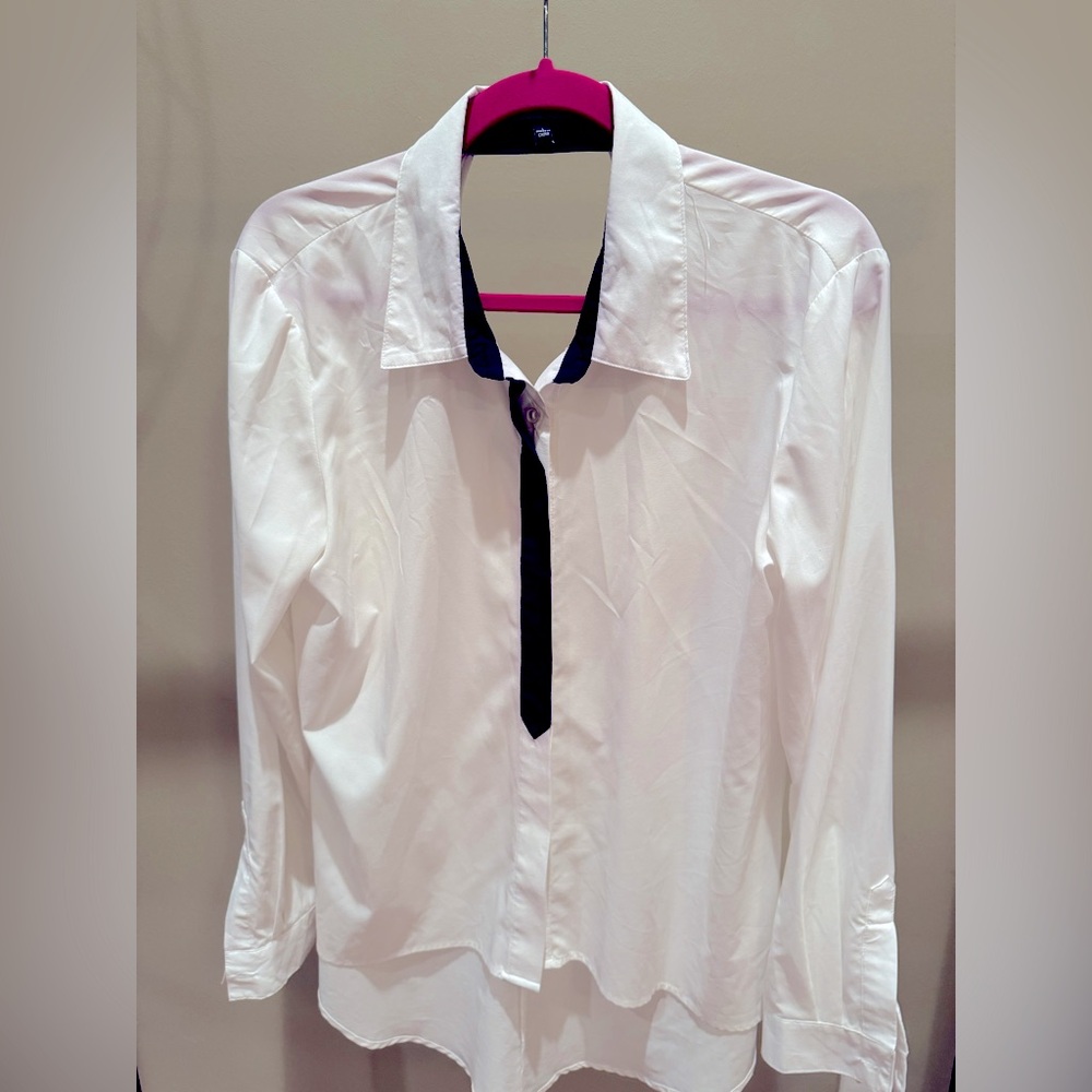 Athena Marie White Shirt with Black Tie Accent